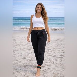 Aviator Nation Vintage Dark Grey Rainbow Cuff Sweatpants Joggers Lounge Travel